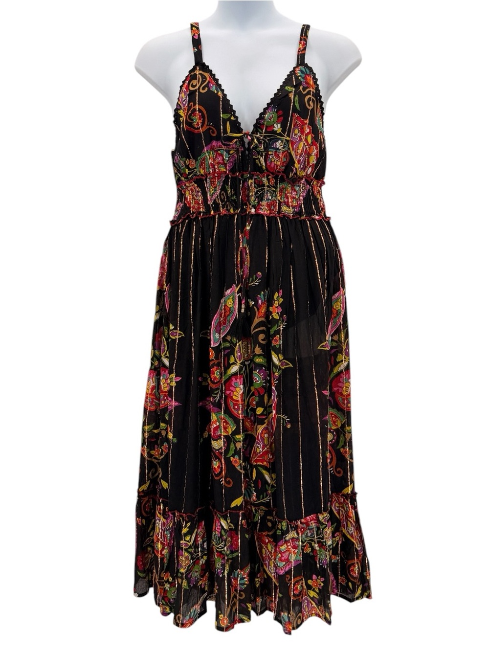 MAGIC 2 ME NWT Paisley Boho Maxi Dress Black Multicolor Women’s - Picture 2 of 8